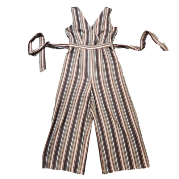 Size M Jumper Cropped Wide leg V neckline Striped brown colors MIAMI  NWT - Picture 5 of 14